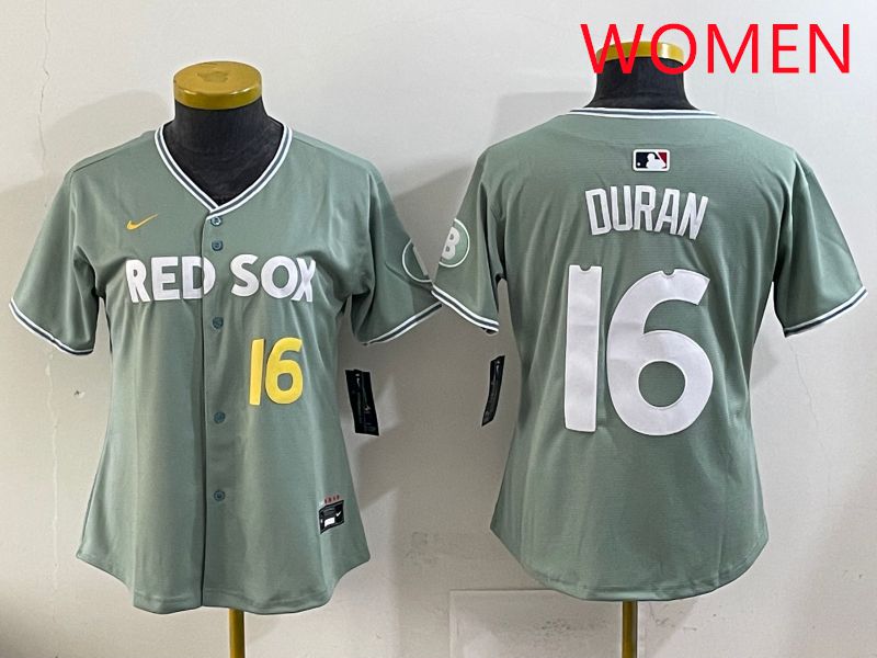Women 2025 Boston Red Sox #16 Duran Light Green Joint Name Nike MLB Jersey style 15